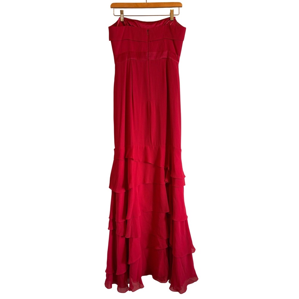 BCBGMaxazria Red Silk Gown Strapless Ruffle Tiered Formal Dress Y2K 100% Silk - Picture 3 of 16